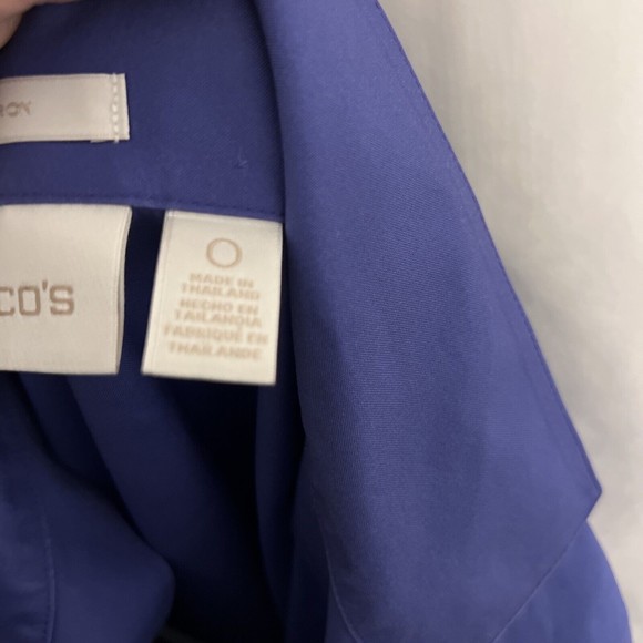 Chico’s Purple No Iron Button Up Mid-Rise Top Womens Size O 100% Cotton - Picture 5 of 7